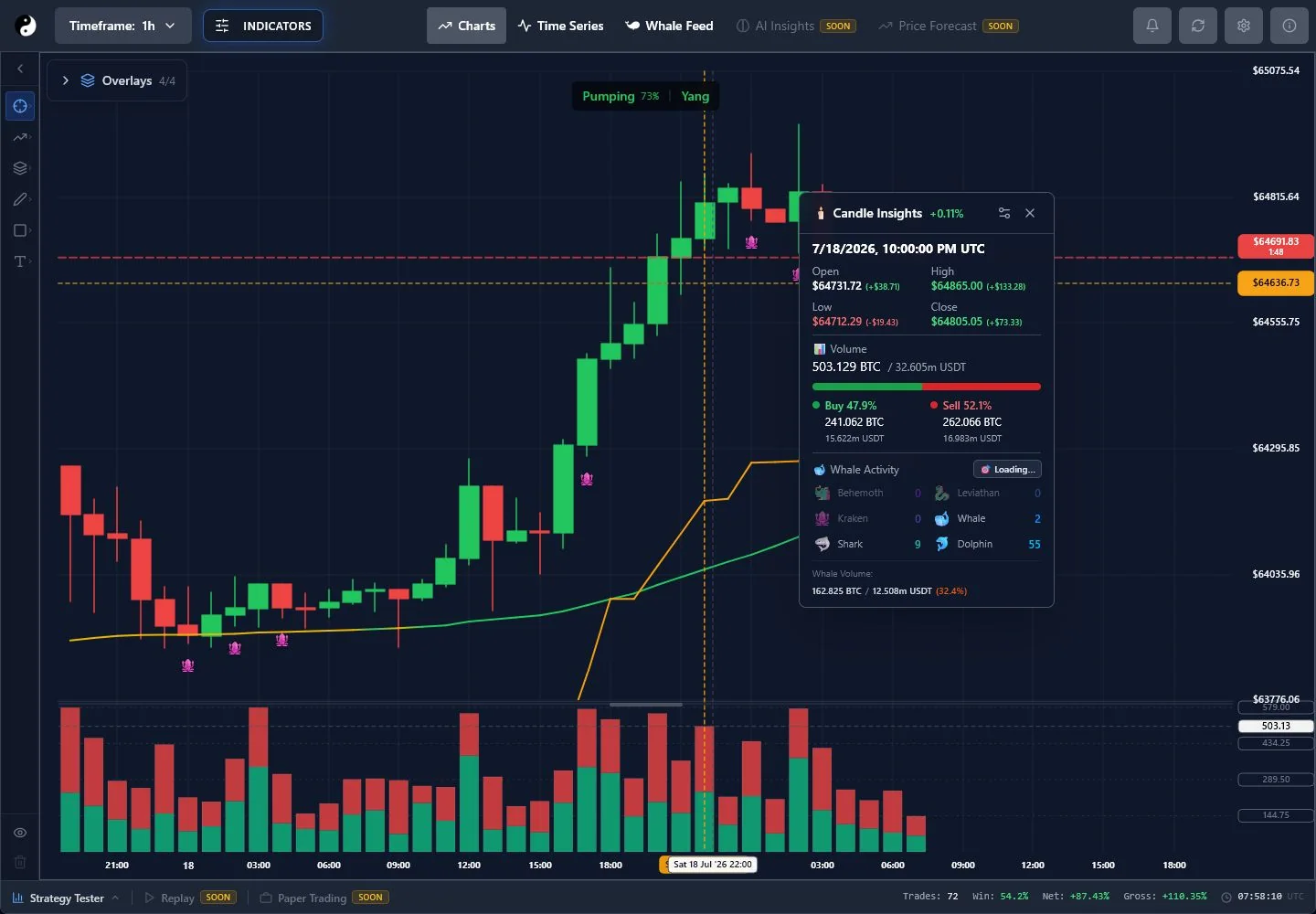 Current Candle Insights panel with BTC candle price and participation details